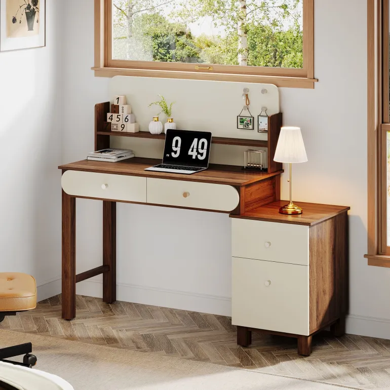 Cheap Tribesigns 56" Computer Desk, Home Office Desk Study Table with File Drawers