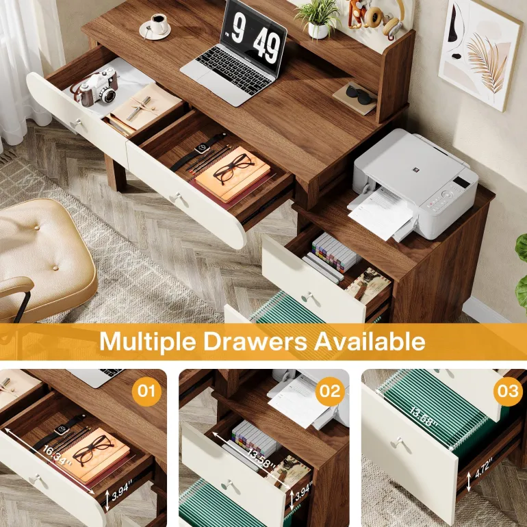 Cheap Tribesigns 56" Computer Desk, Home Office Desk Study Table with File Drawers