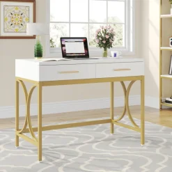 Sale Tribesigns 41" Computer Desk, Modern Home Office Writing Desk with 2 Drawers