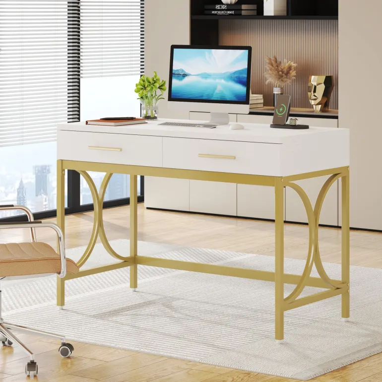 Sale Tribesigns 41" Computer Desk, Modern Home Office Writing Desk with 2 Drawers