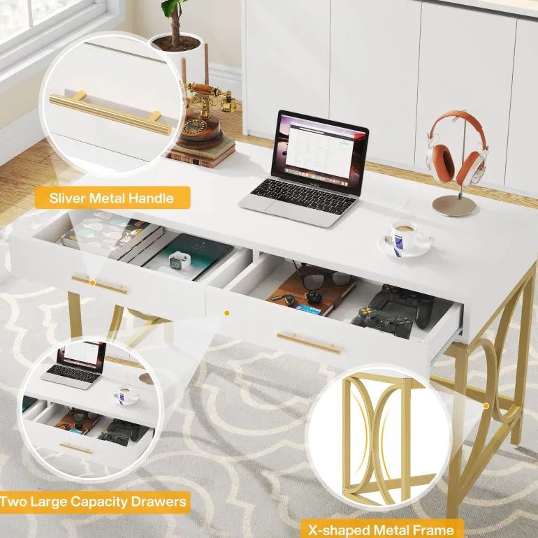Sale Tribesigns 41" Computer Desk, Modern Home Office Writing Desk with 2 Drawers