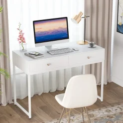 Discount Tribesigns 47" Computer Desk, Modern Writing Desk with 2 Drawers