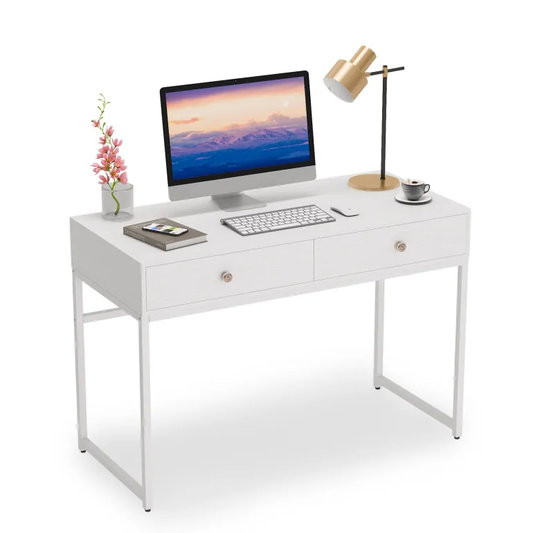 Discount Tribesigns 47" Computer Desk, Modern Writing Desk with 2 Drawers