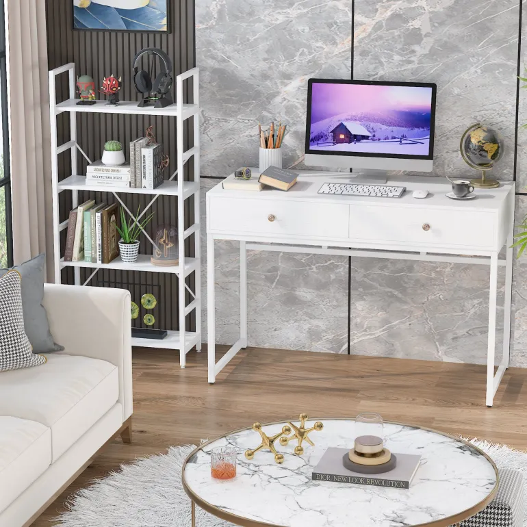 Discount Tribesigns 47" Computer Desk, Modern Writing Desk with 2 Drawers