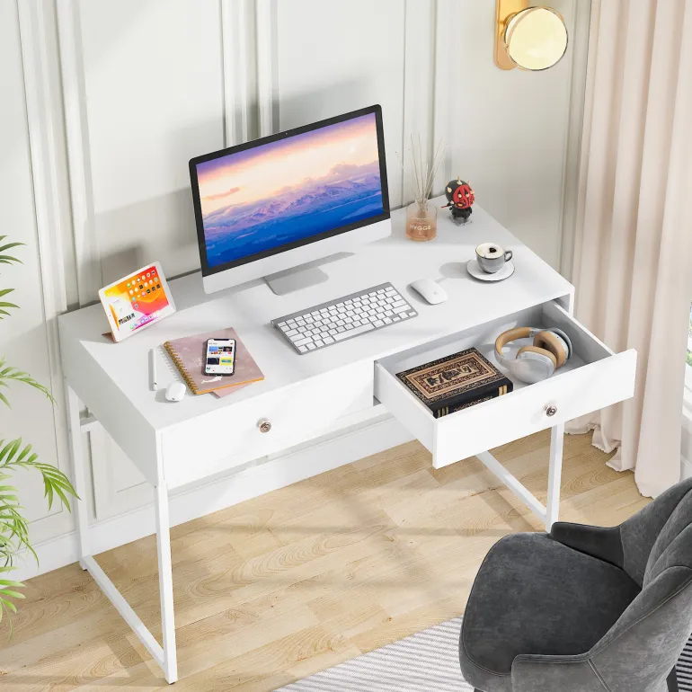 Discount Tribesigns 47" Computer Desk, Modern Writing Desk with 2 Drawers