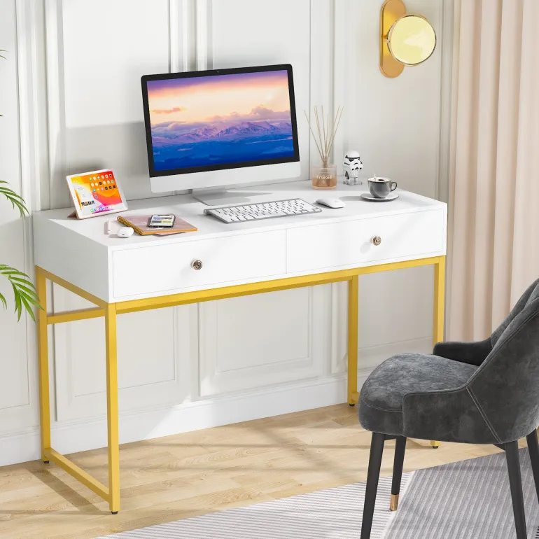 Discount Tribesigns 47" Computer Desk, Modern Writing Desk with 2 Drawers