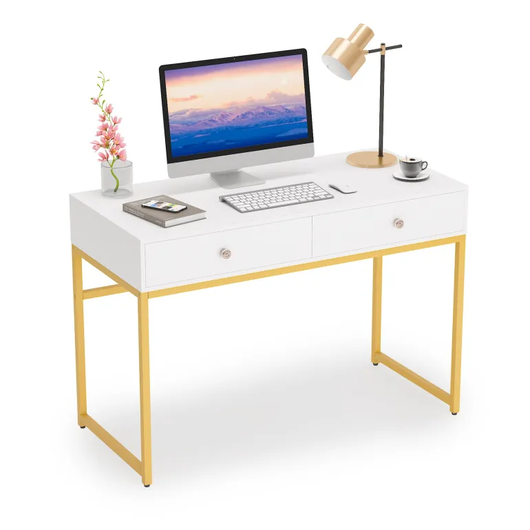 Discount Tribesigns 47" Computer Desk, Modern Writing Desk with 2 Drawers