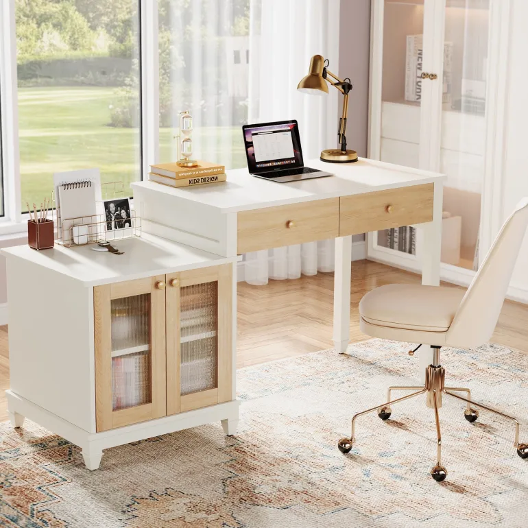 Shop Tribesigns 63" Computer Desk, Reversible Office Desk with Storage Cabinet