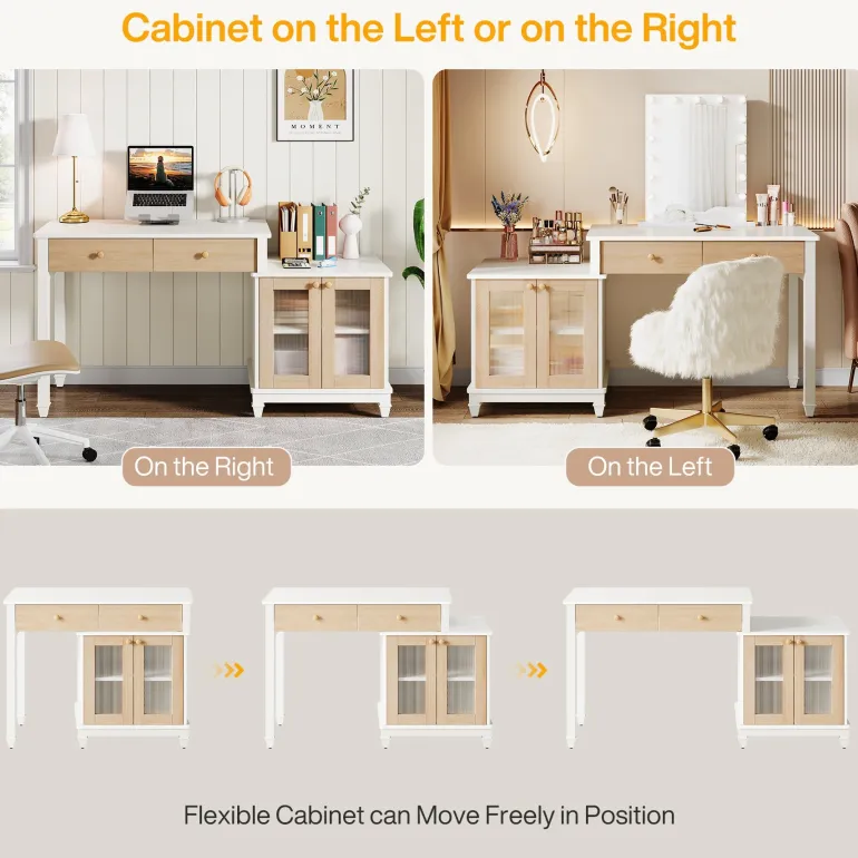 Shop Tribesigns 63" Computer Desk, Reversible Office Desk with Storage Cabinet