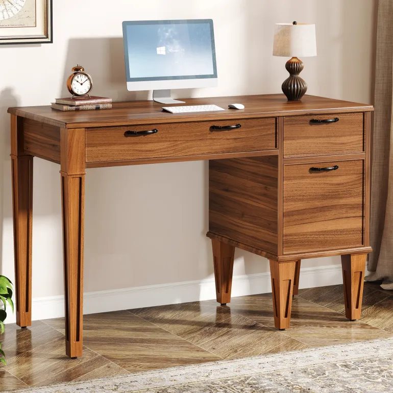 Outlet Tribesigns 47" Computer Desk, Rustic Office Desk With File Cabinet