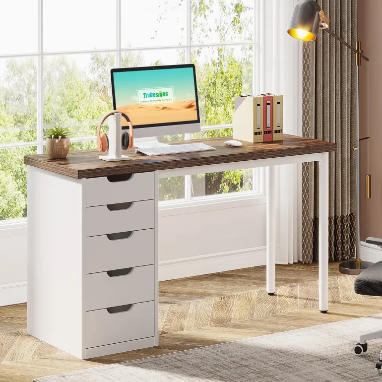Shop Tribesigns 47" Computer Desk with 5 Drawers, Modern Study Table Writing Desk