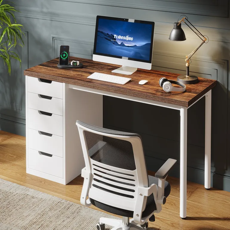 Shop Tribesigns 47" Computer Desk with 5 Drawers, Modern Study Table Writing Desk