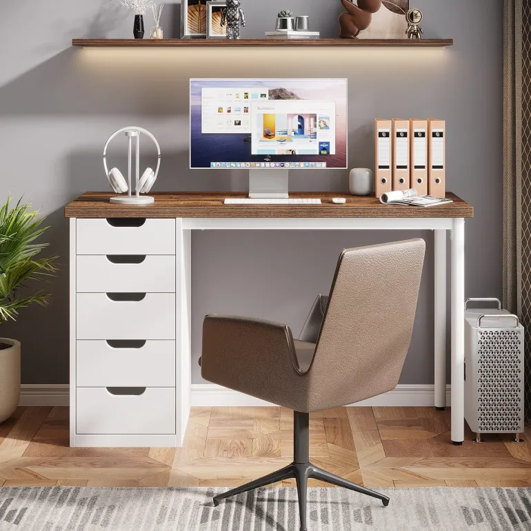 Shop Tribesigns 47" Computer Desk with 5 Drawers, Modern Study Table Writing Desk