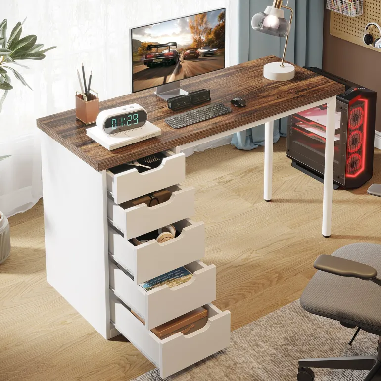 Shop Tribesigns 47" Computer Desk with 5 Drawers, Modern Study Table Writing Desk
