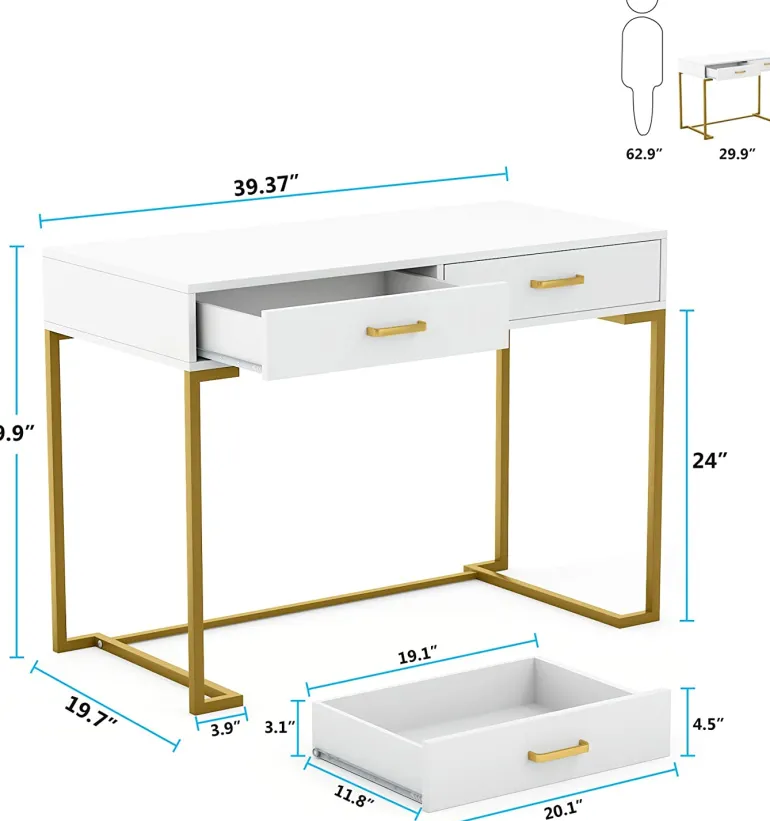 Sale Tribesigns 39" Computer Desk with Drawers, Modern Writing Desk Study Desk