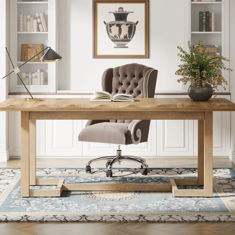 New Tribesigns 63" Computer Desk, Wood Executive Desk Study Writing Table