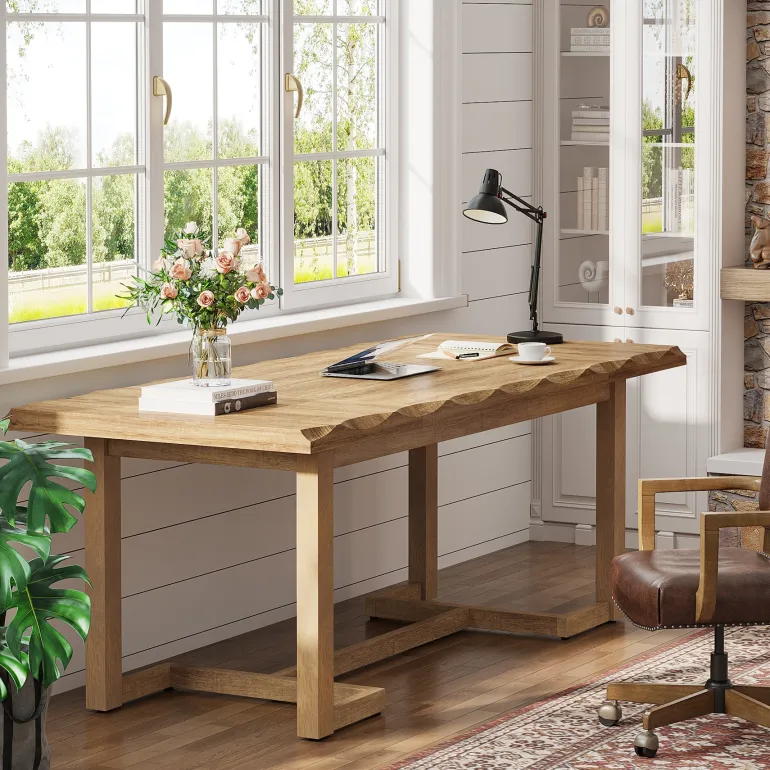 New Tribesigns 63" Computer Desk, Wood Executive Desk Study Writing Table