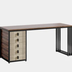 Cheap Tribesigns 55" Computer Desk, Wood Office Desk with Reversible Drawer