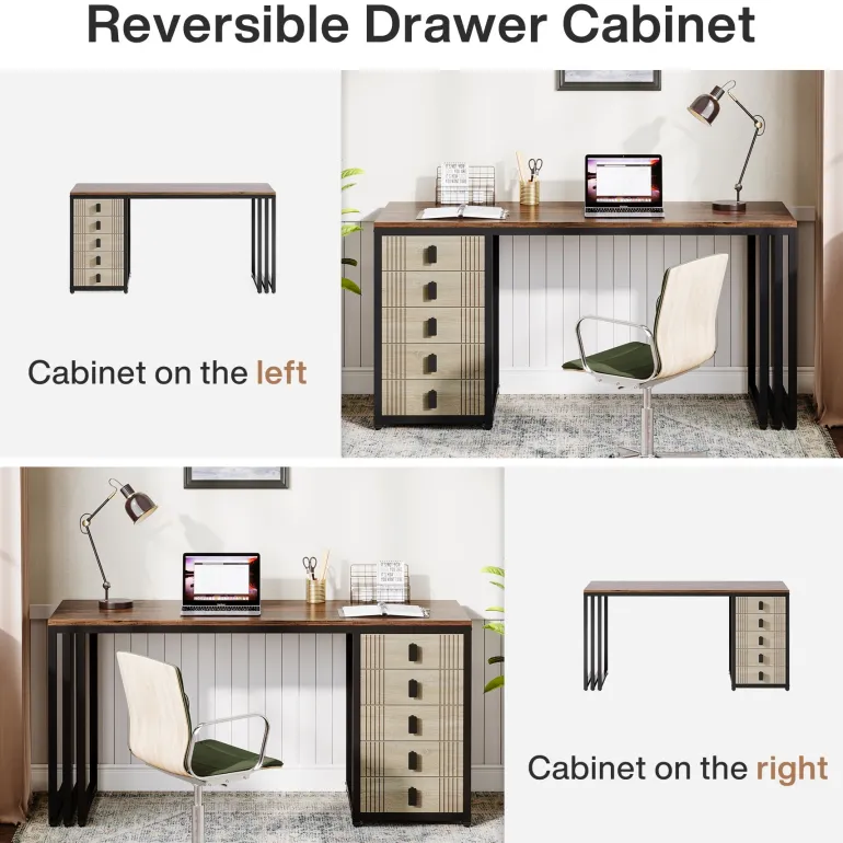 Cheap Tribesigns 55" Computer Desk, Wood Office Desk with Reversible Drawer