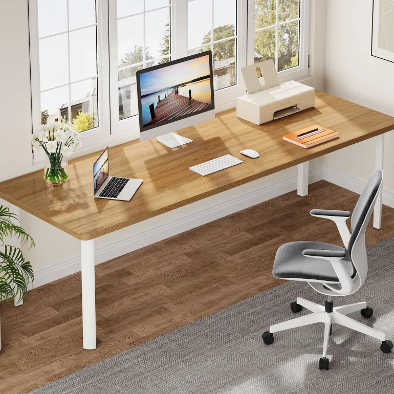 Cheap Tribesigns 78" Computer Desk, Wood Office Desk Writing Table
