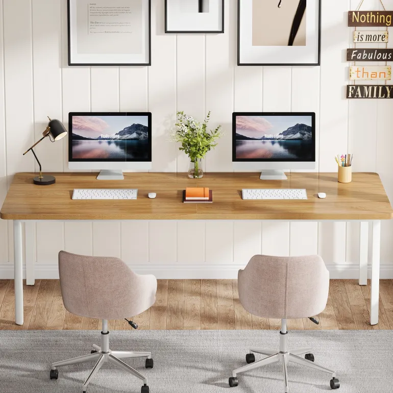Cheap Tribesigns 78" Computer Desk, Wood Office Desk Writing Table