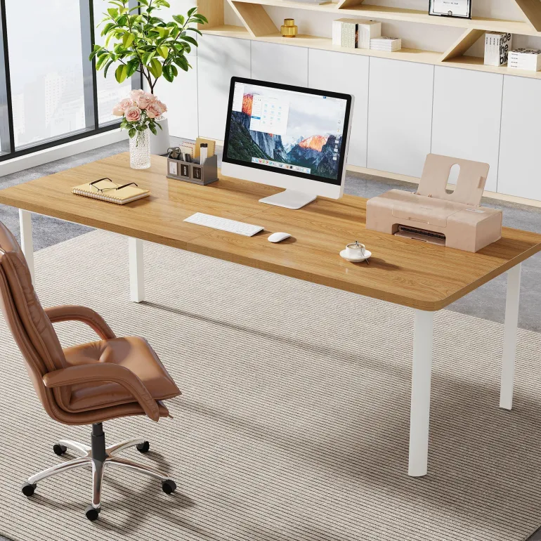 Cheap Tribesigns 78" Computer Desk, Wood Office Desk Writing Table