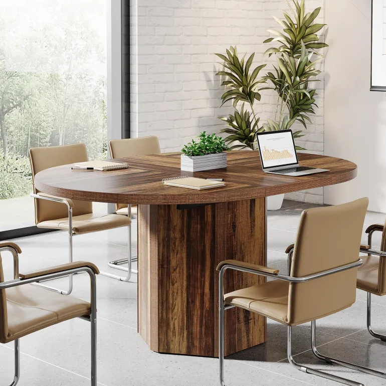 Outlet Tribesigns 55" Conference Table, Oval Rustic Meeting Table For 6 People