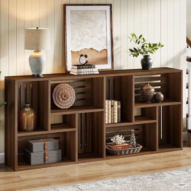 Outlet Tribesigns 70.9" Console Table, 3 - Tier Entryway Table Sofa Table with Storage Shelves