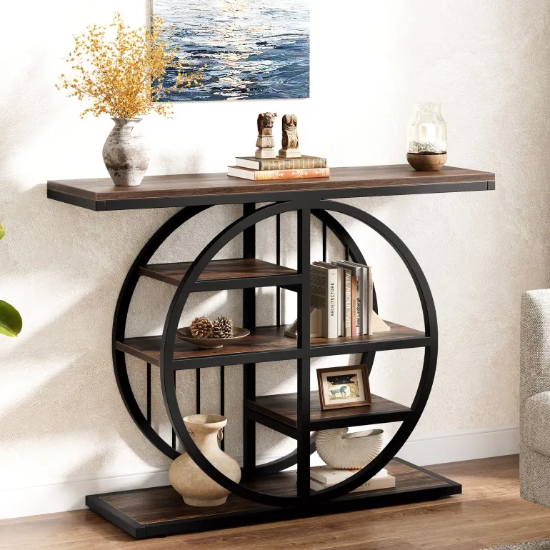 Best Sale Tribesigns 39" Console Table, 5 - Tier Entryway Table Sofa Table with Circle Base