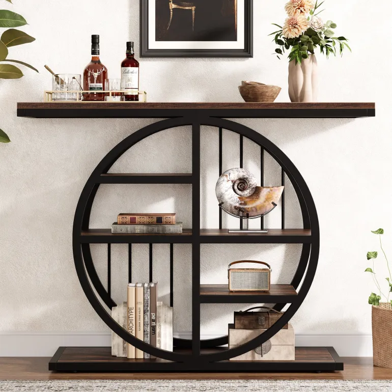 Best Sale Tribesigns 39" Console Table, 5 - Tier Entryway Table Sofa Table with Circle Base