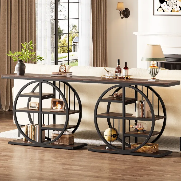 Best Sale Tribesigns 39" Console Table, 5 - Tier Entryway Table Sofa Table with Circle Base