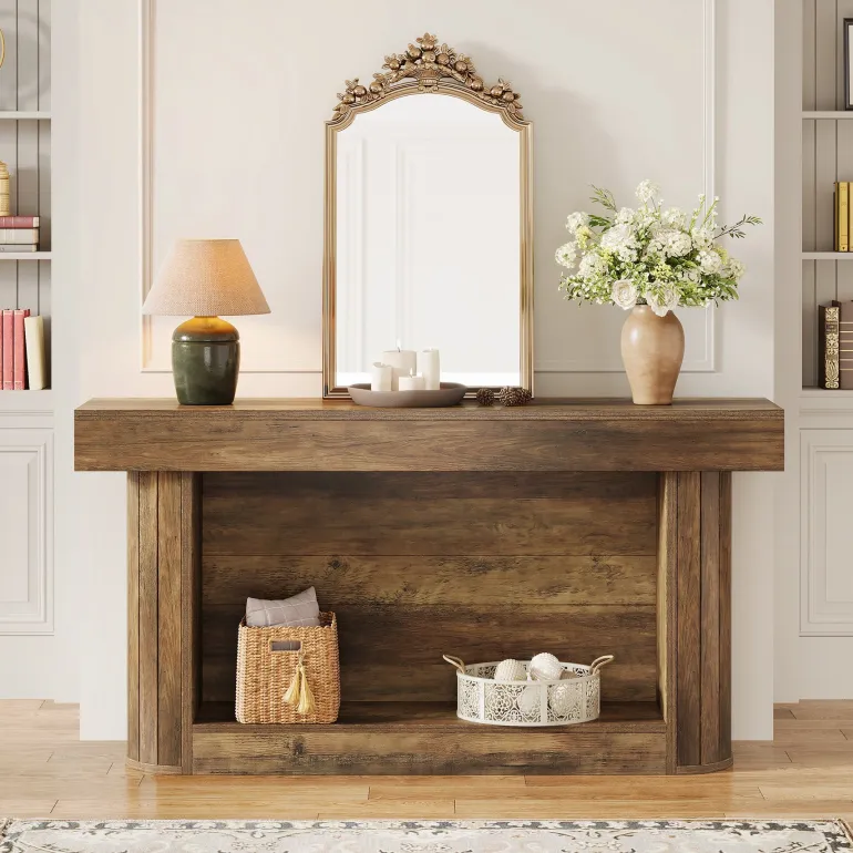 Outlet Tribesigns 63" Console Table, 2 - Tier Entry Hallway Table Sofa Table Behind Couch