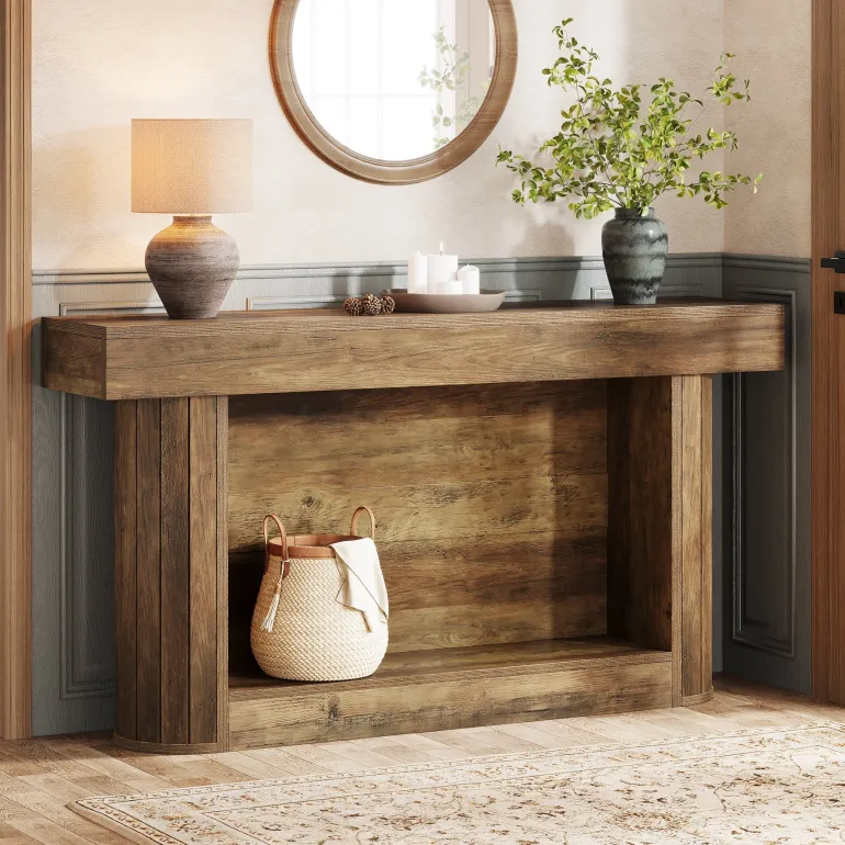 Outlet Tribesigns 63" Console Table, 2 - Tier Entry Hallway Table Sofa Table Behind Couch