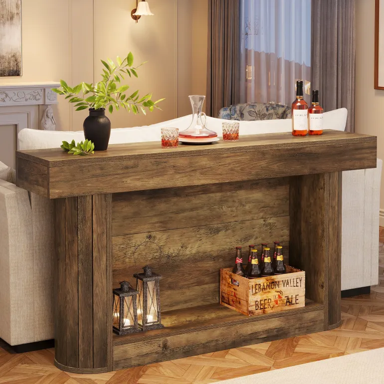 Outlet Tribesigns 63" Console Table, 2 - Tier Entry Hallway Table Sofa Table Behind Couch