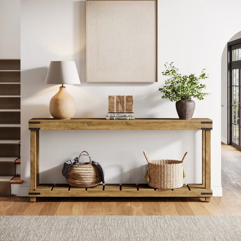 Outlet Tribesigns 70.9" Console Table, 2 - Tier Entryway Table Sofa Table with Storage Shelves