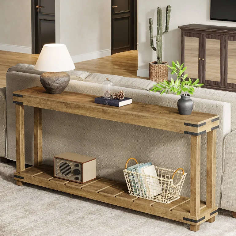 Outlet Tribesigns 70.9" Console Table, 2 - Tier Entryway Table Sofa Table with Storage Shelves