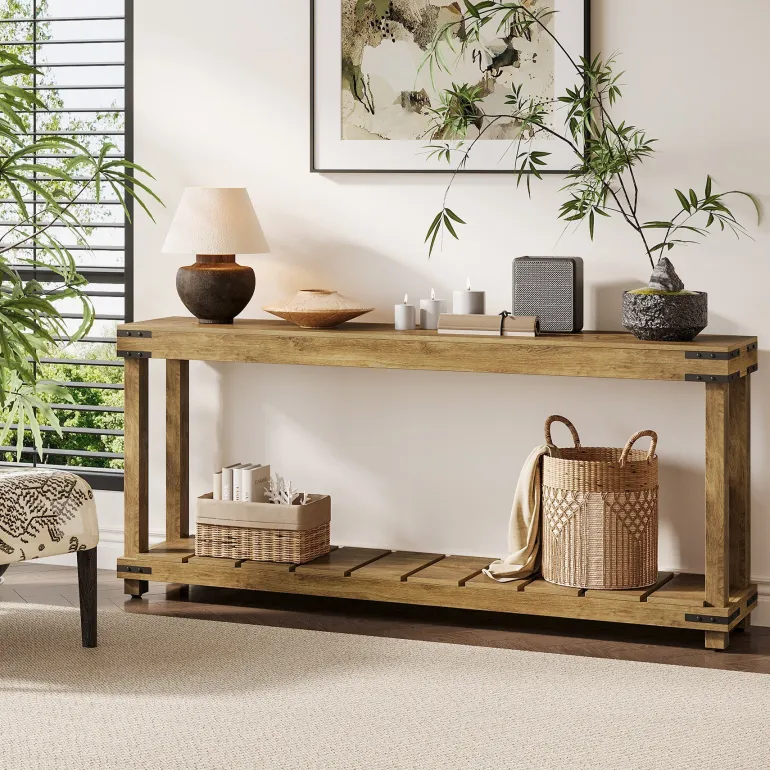 Outlet Tribesigns 70.9" Console Table, 2 - Tier Entryway Table Sofa Table with Storage Shelves