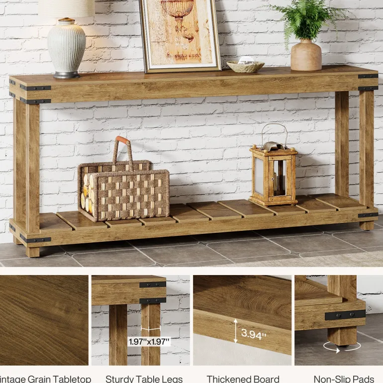 Outlet Tribesigns 70.9" Console Table, 2 - Tier Entryway Table Sofa Table with Storage Shelves