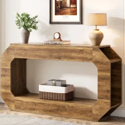 Hot Tribesigns 55" Console Table, 2 - Tier Farmhouse Entryway Table Sofa Table with Storage