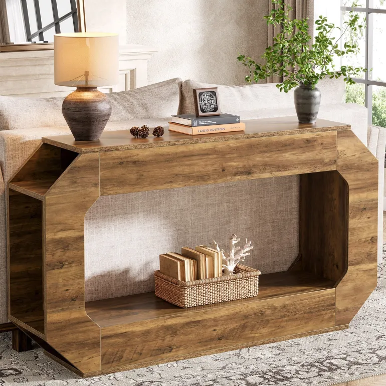 Hot Tribesigns 55" Console Table, 2 - Tier Farmhouse Entryway Table Sofa Table with Storage