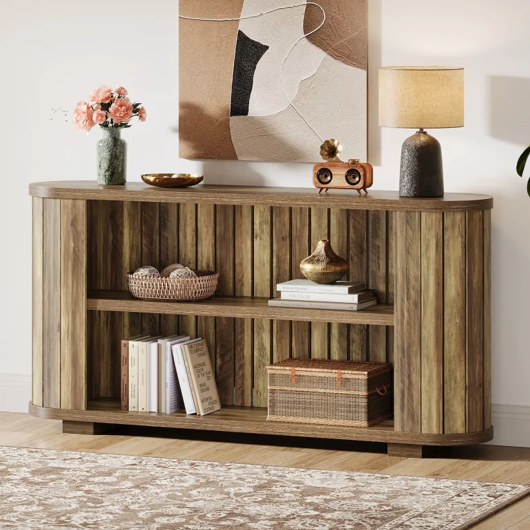 Hot Tribesigns 63" Console Table, 3 - Tier Farmhouse Entryway Table Sofa Table with Storage Shelves
