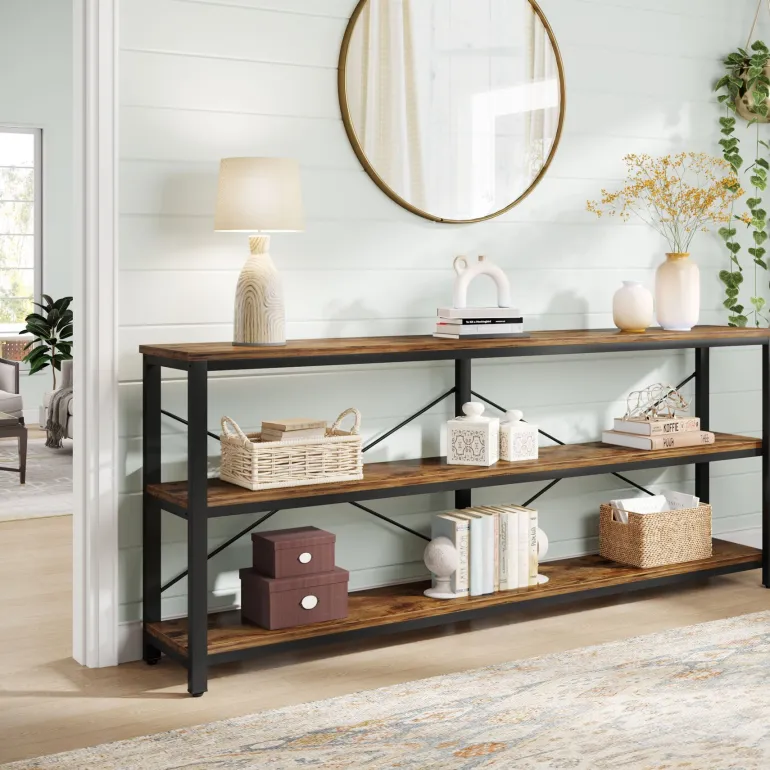 Cheap Tribesigns 70.9" Console Table, 3 - Tier Sofa Table with Metal Frame