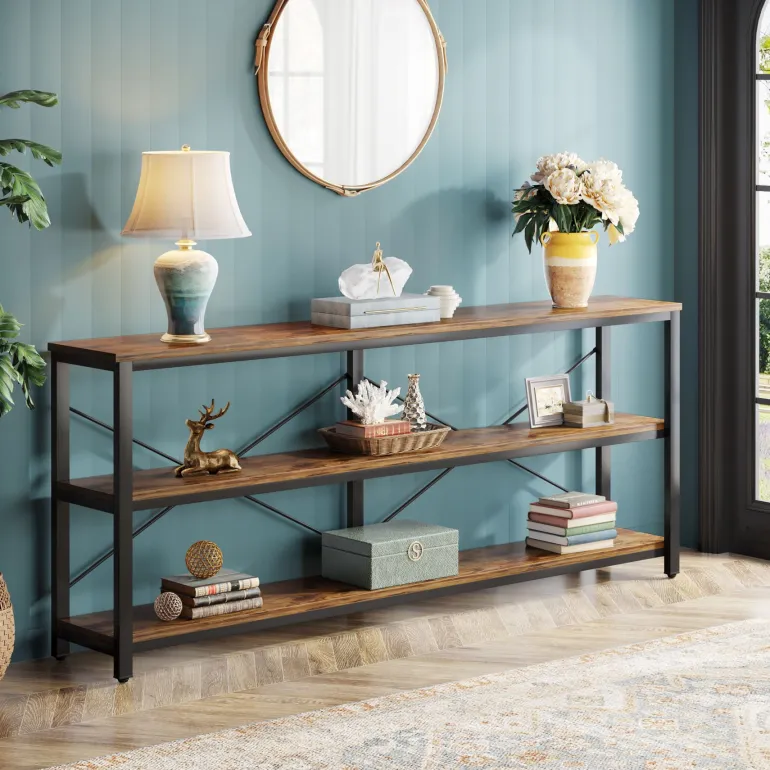 Cheap Tribesigns 70.9" Console Table, 3 - Tier Sofa Table with Metal Frame