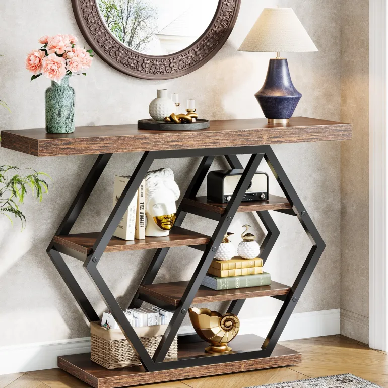 Sale Tribesigns 39" Console Table, 5 - tier Sofa Table Entryway Table With Geometric Base