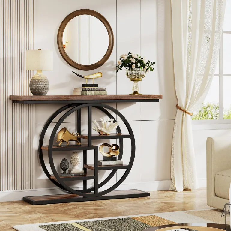 Clearance Tribesigns 41.3" Console Table, Entryway Table Sofa Table with Etagere Shelves