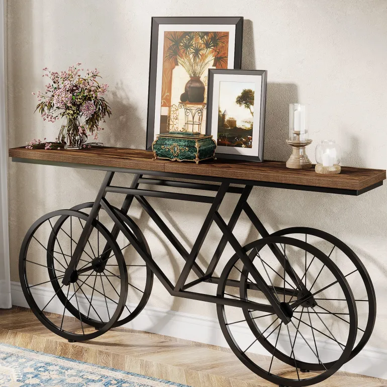 Hot Tribesigns 70.9" Console Table, Extra Long Sofa Table with Bicycle Base