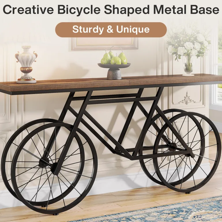 Hot Tribesigns 70.9" Console Table, Extra Long Sofa Table with Bicycle Base