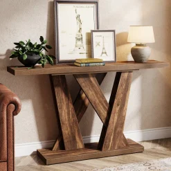 Outlet Tribesigns 55" Console Table, Farmhouse Entryway Table With Geometric Base