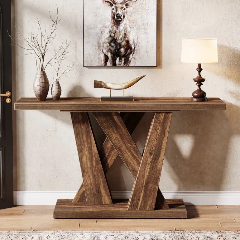 Outlet Tribesigns 55" Console Table, Farmhouse Entryway Table With Geometric Base