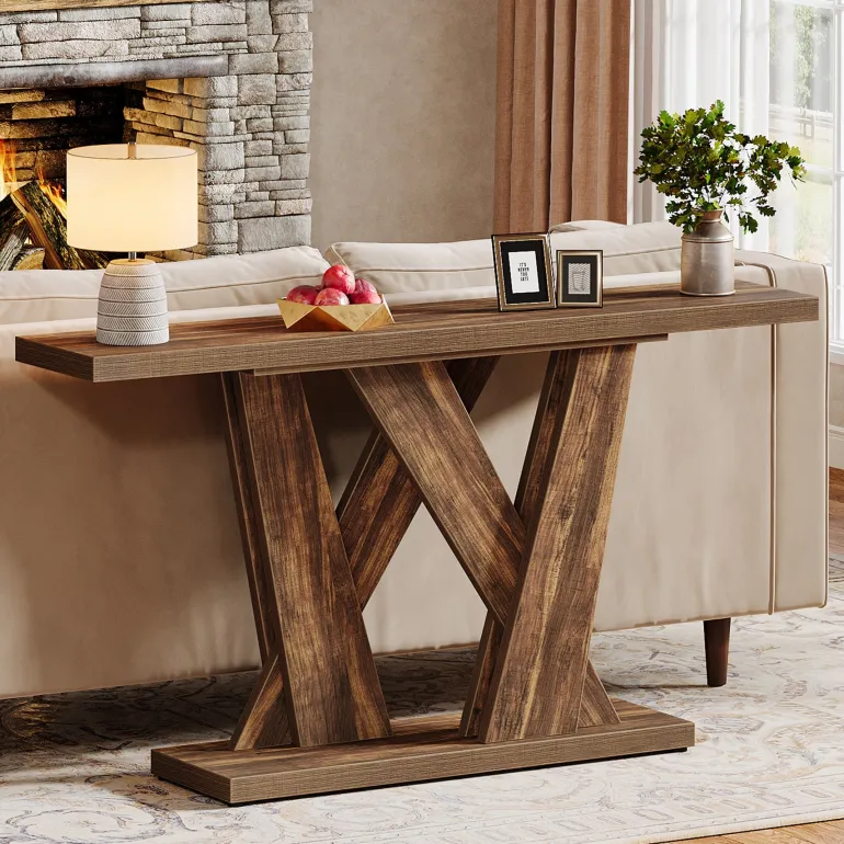 Outlet Tribesigns 55" Console Table, Farmhouse Entryway Table With Geometric Base